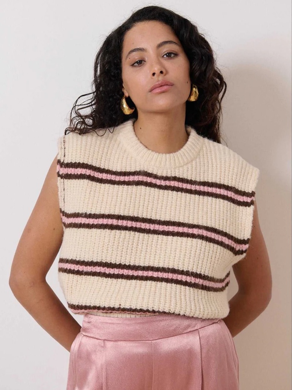 Garance Paris Striped Knit Crew Neck Sleeveless Sweater NWT